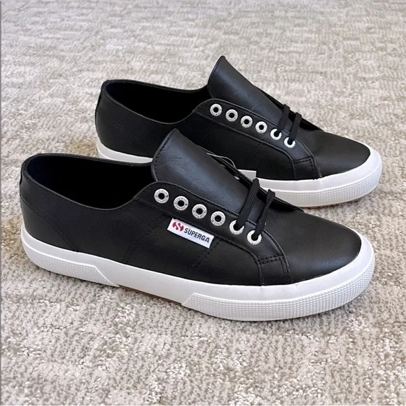 Superga 2750 Women's Black Italian Nappa Leather Sneaker—8 1/2 - Picture 3 of 13